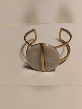 Vintage Geometric Brass & Acetate Cage Cuff Bracelet